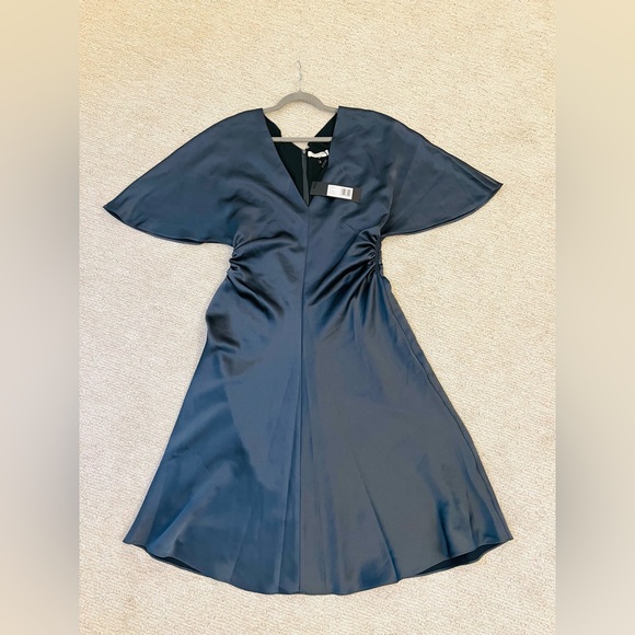 NWT $395 Halston Heritage Flowy-Sleeve Satin Cocktail Dark Green Dress Sz10 - Picture 2 of 8